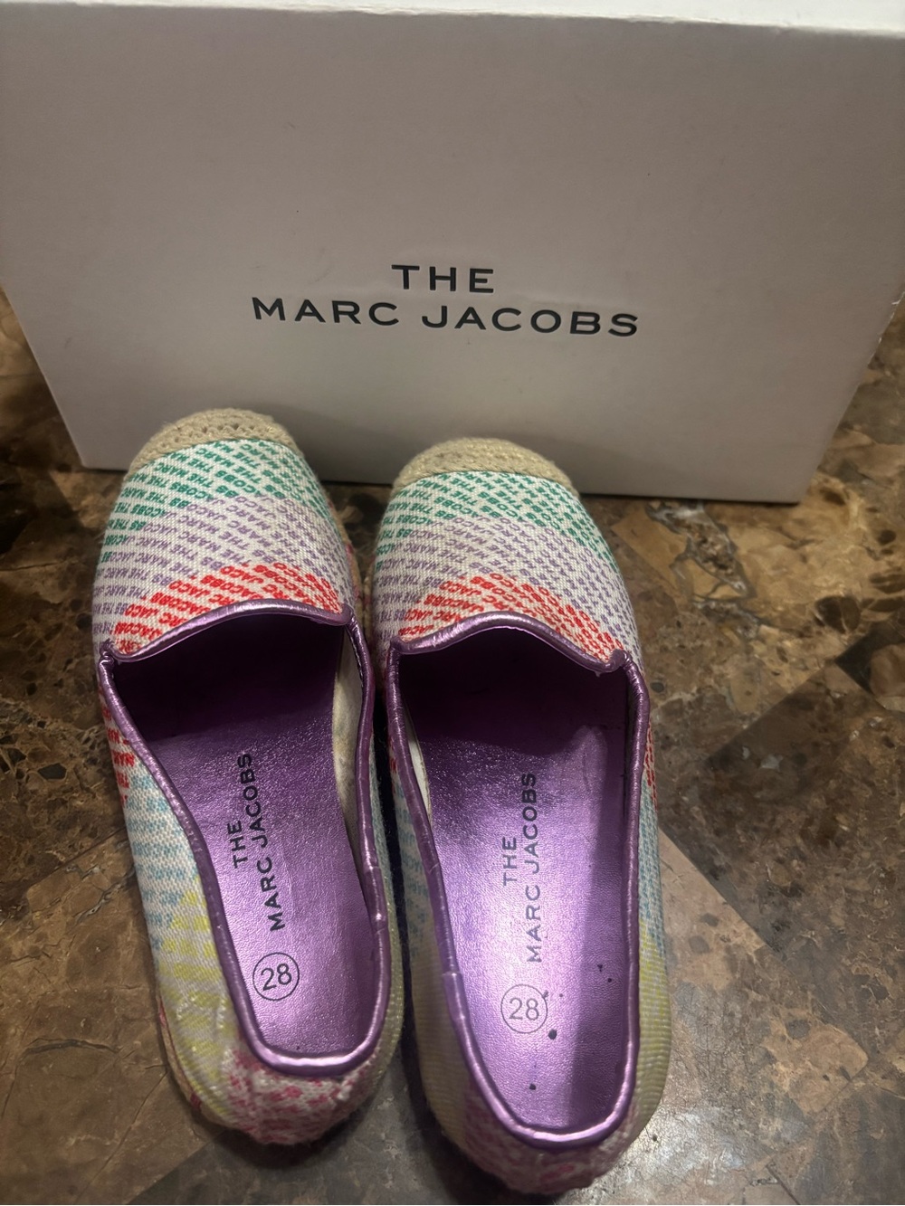 Marc Jacobs Multicolor Rainbow Woven Espadrille Flats with Purple Insole